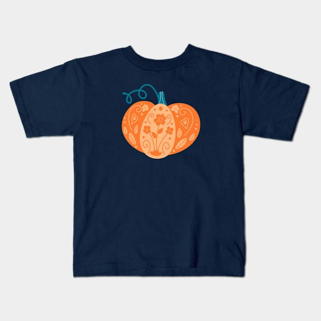 Orange Decorative Pumpkin Kids T-Shirt by Alexandra Franzese